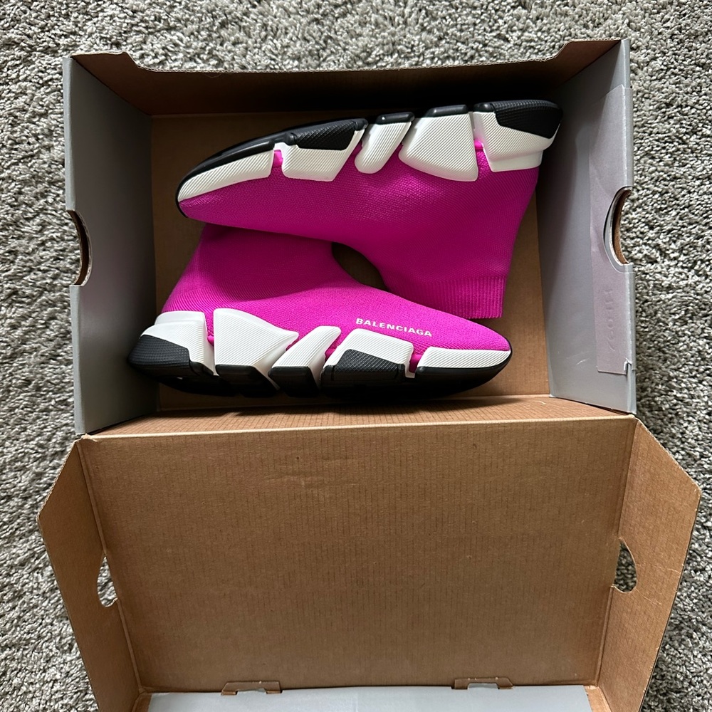 Balenciaga Speed Socks 2.0 Knit Sneaker w/ Bicolor Sole Pink/White - Picture 6 of 10